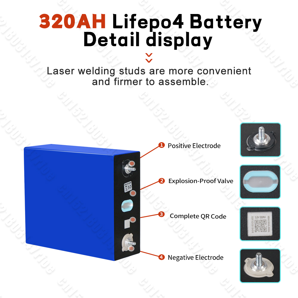 Grade A 3.2V 320AH Lifepo4 Battery Rechargeable Lithium Iron Phosphate  DIY 12V 24V 48V for Camping Boats Golf Cart RV Forklift