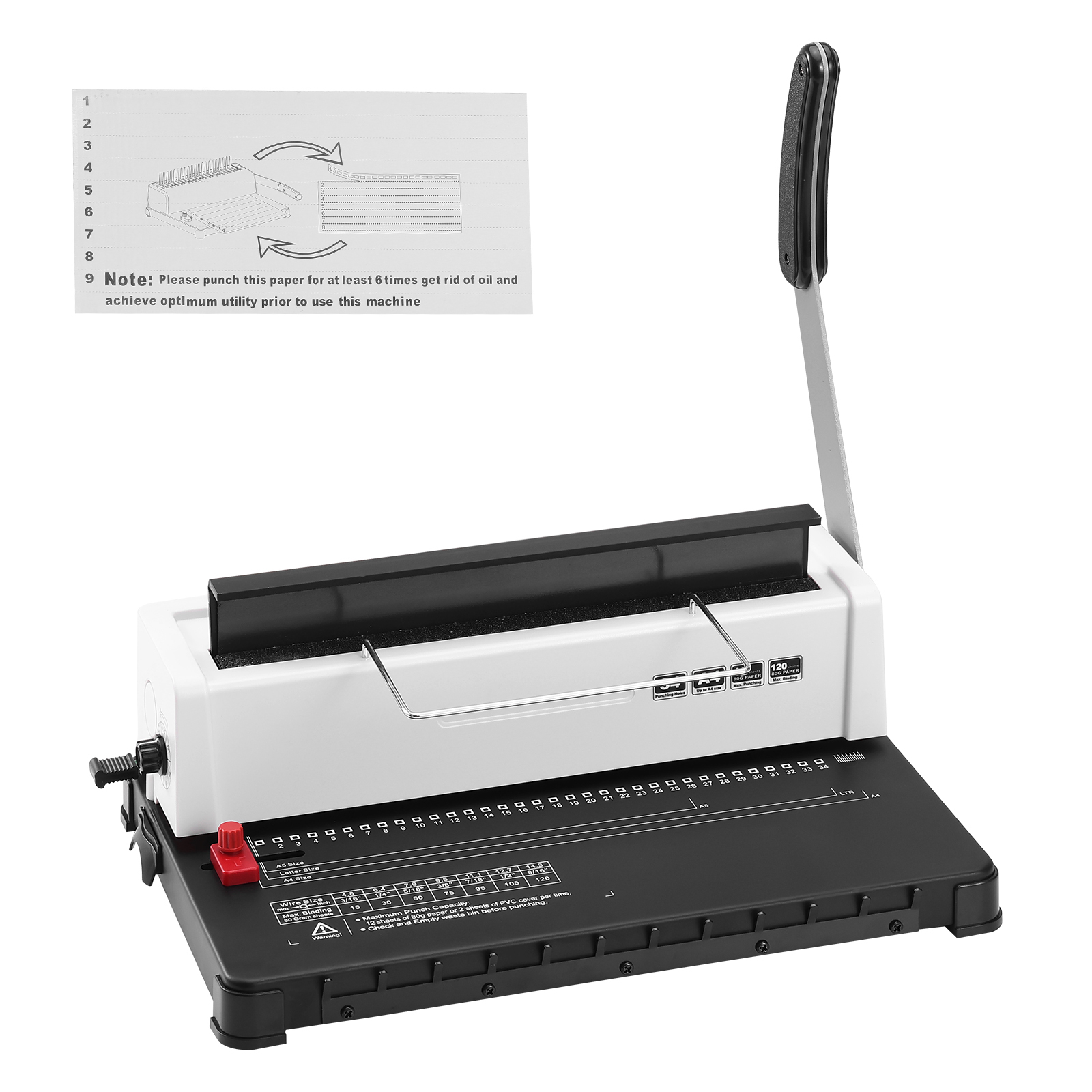 SucceBuy Spiralbindemaschine für Spulen, manueller Buchmacher, 34-Loch-Bindung, 120 Blatt, Stanzbinder, verstellbare Spulenbindungsschrauben