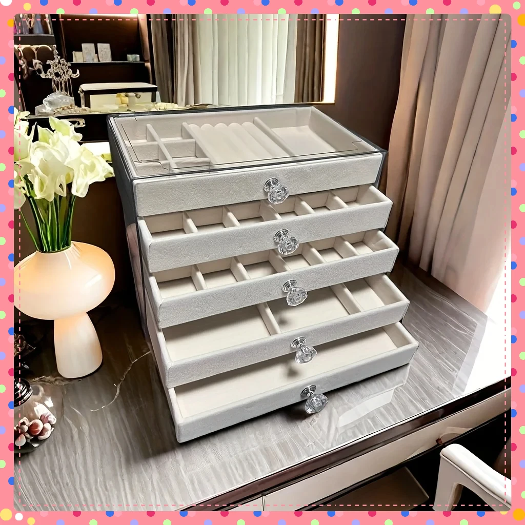 Neue Upgrades: 5-lagiger Samt-Schmuck-Organizer, Schublade, Samt-Schmuckschatulle, Ohrringe, Armband-Organizer, Schmuck-Display-Box