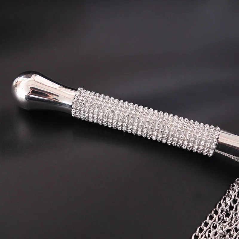 Metal Alloy Chain Tassel Short Horse Riding Whip Crop Crystal Handle