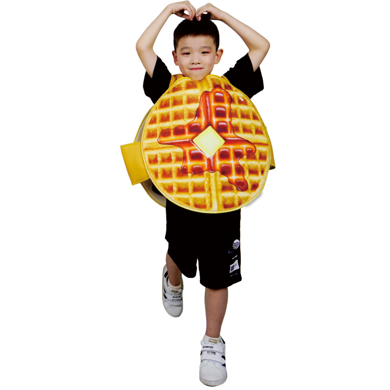 การ์ตูนตลกวาฟเฟิลอาหารตุ๊กตาเสื้อผ้าสร้างสรรค์เด็กเครื่องแต่งกายแต่งหน้าอาหาร Party Props