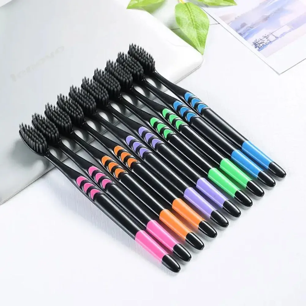 แปรงสีฟันสําหรับครอบครัว 10 ชิ้น, แปรงสีฟันขนแปรงนุ่มถ่านไม้ไผ่, พกพาสําหรับเดินทาง