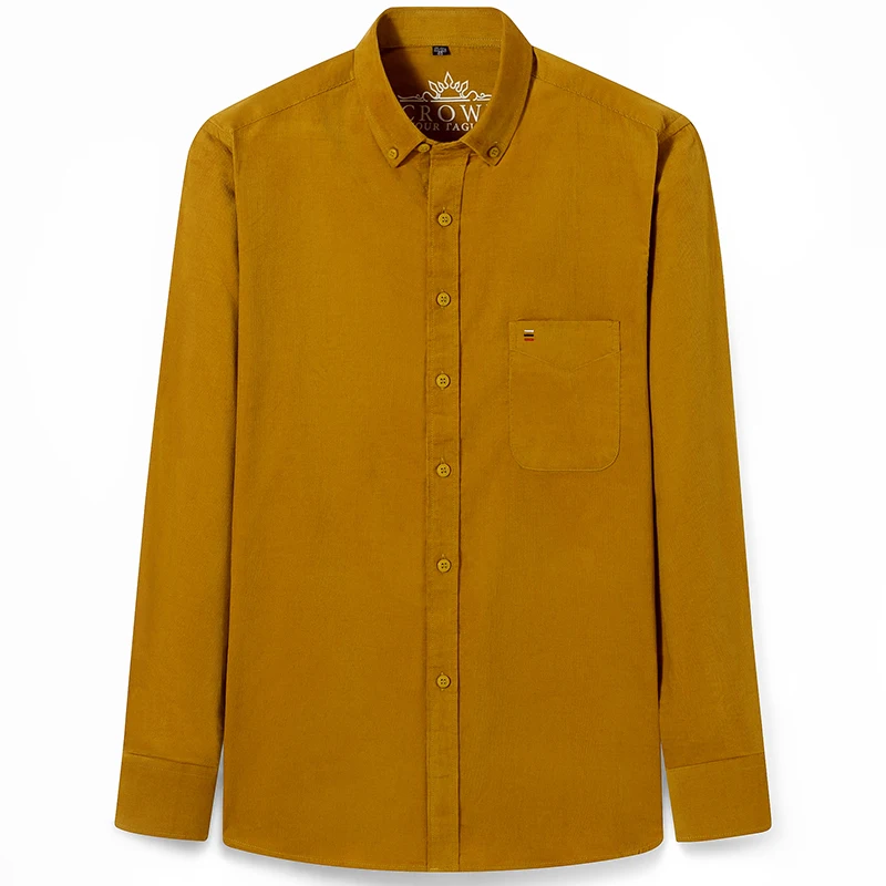 2023 Baumwolle Cord Herbst Winter Langarm Regular Fit Herren Casual Hemd Warme Solide männer Shirts Mit Taschen