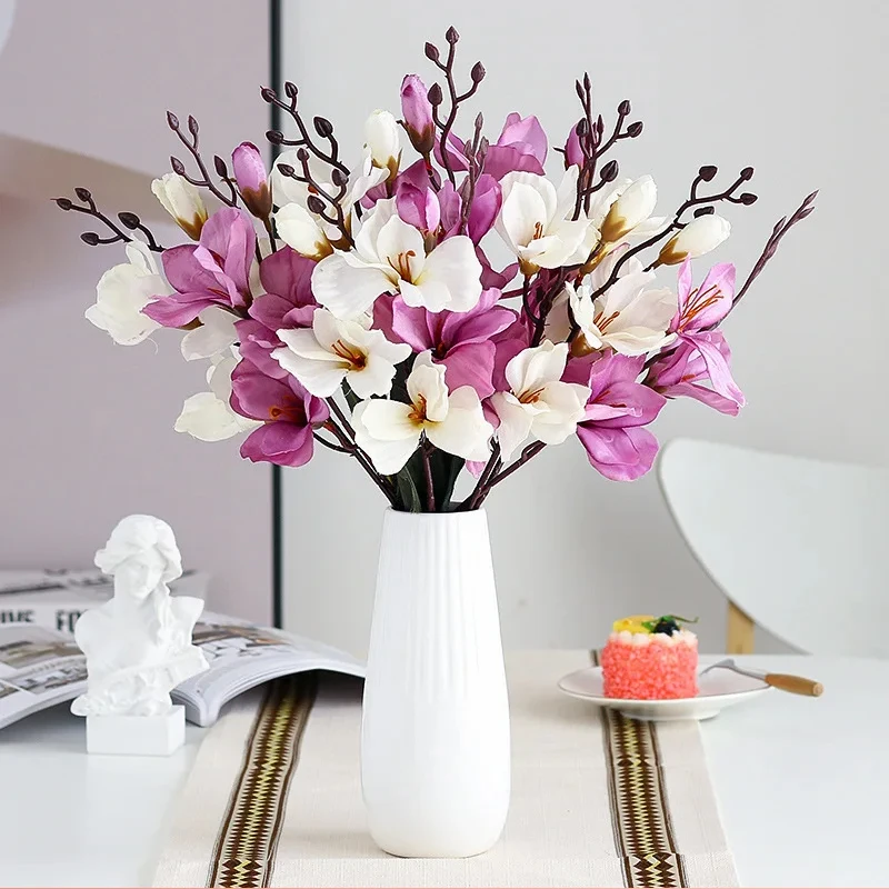 5 tenedores 20 cabezas flores artificiales de alta calidad otoño Magnolia decoración del hogar decoración floral accesorios de boda de Navidad falsos