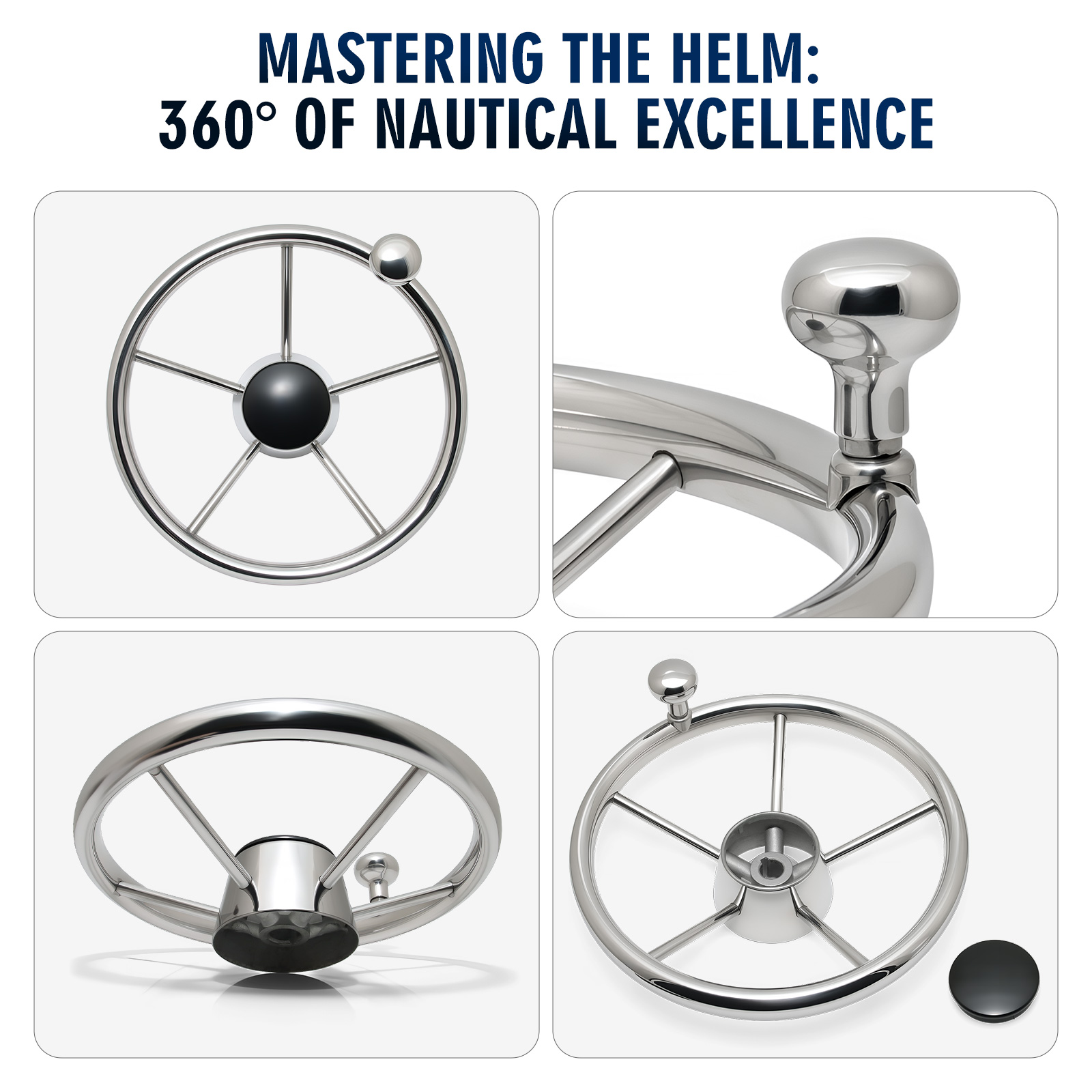 Kierownica do łodzi 11 cali, akcesoria morskie, idealna kierownica ze stali nierdzewnej 11 cali z gałką do łodzi, jachtu.