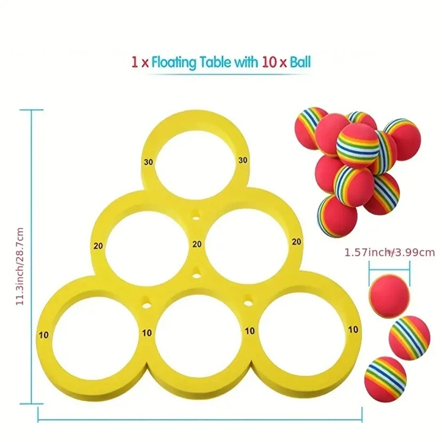 1 floating table with 10 balls, floating toy ring, throwing game, water sports EVA throwing circle, water toy EVA