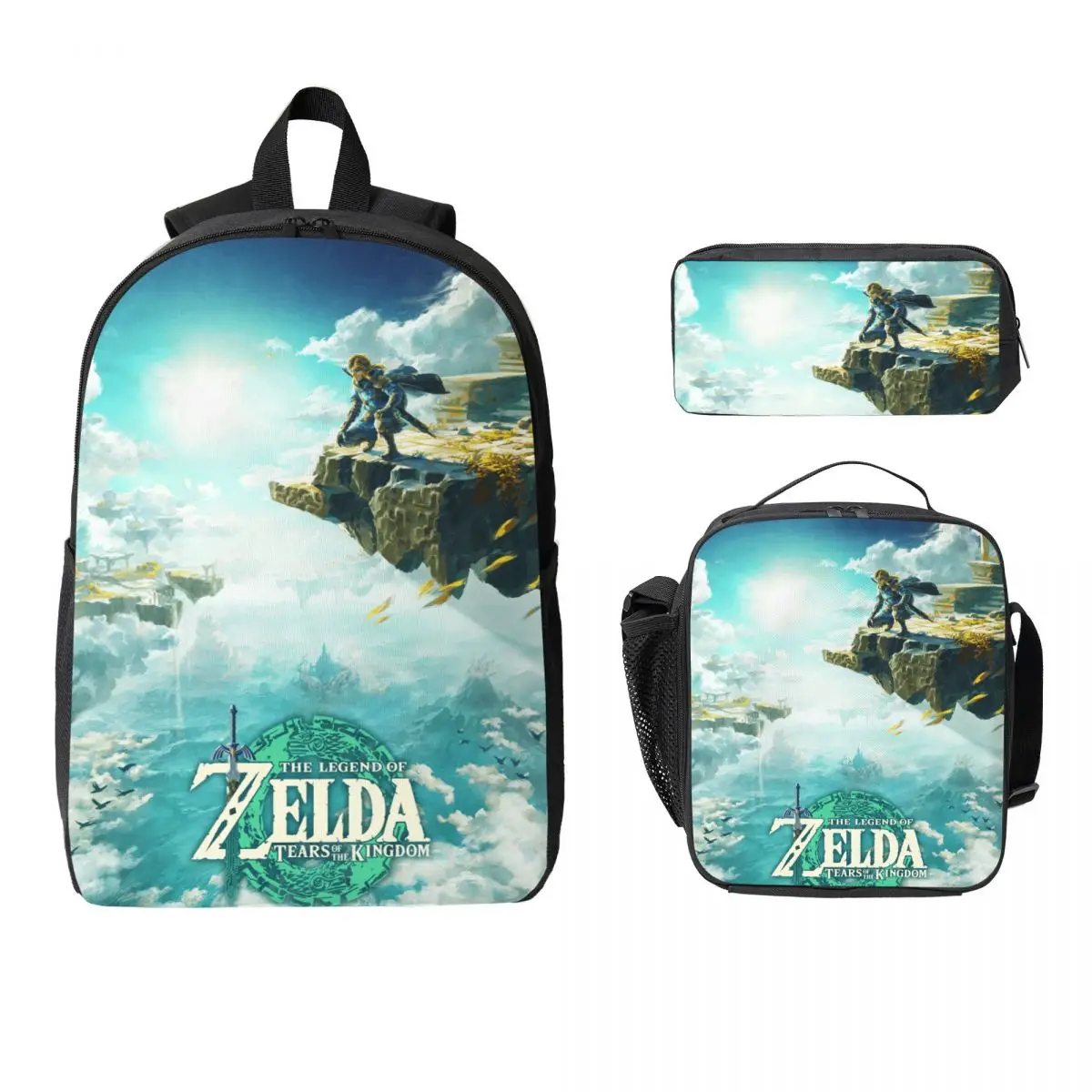 3Pcs Zelda Tears Of The Kingdom Backpack Set for Children Pen Bags Bookbag Sets with Lunch Box For School Students Knapsack