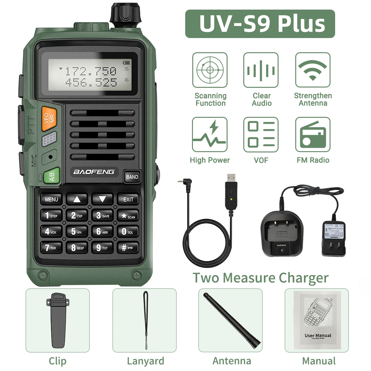 1/2PCS BaoFeng UV-S9 Plus Walkie Talkie USB Ladegerät VHF UHF Tragbare 10km Long Range UV-5R Verbesserte Version Zwei Weg Radio