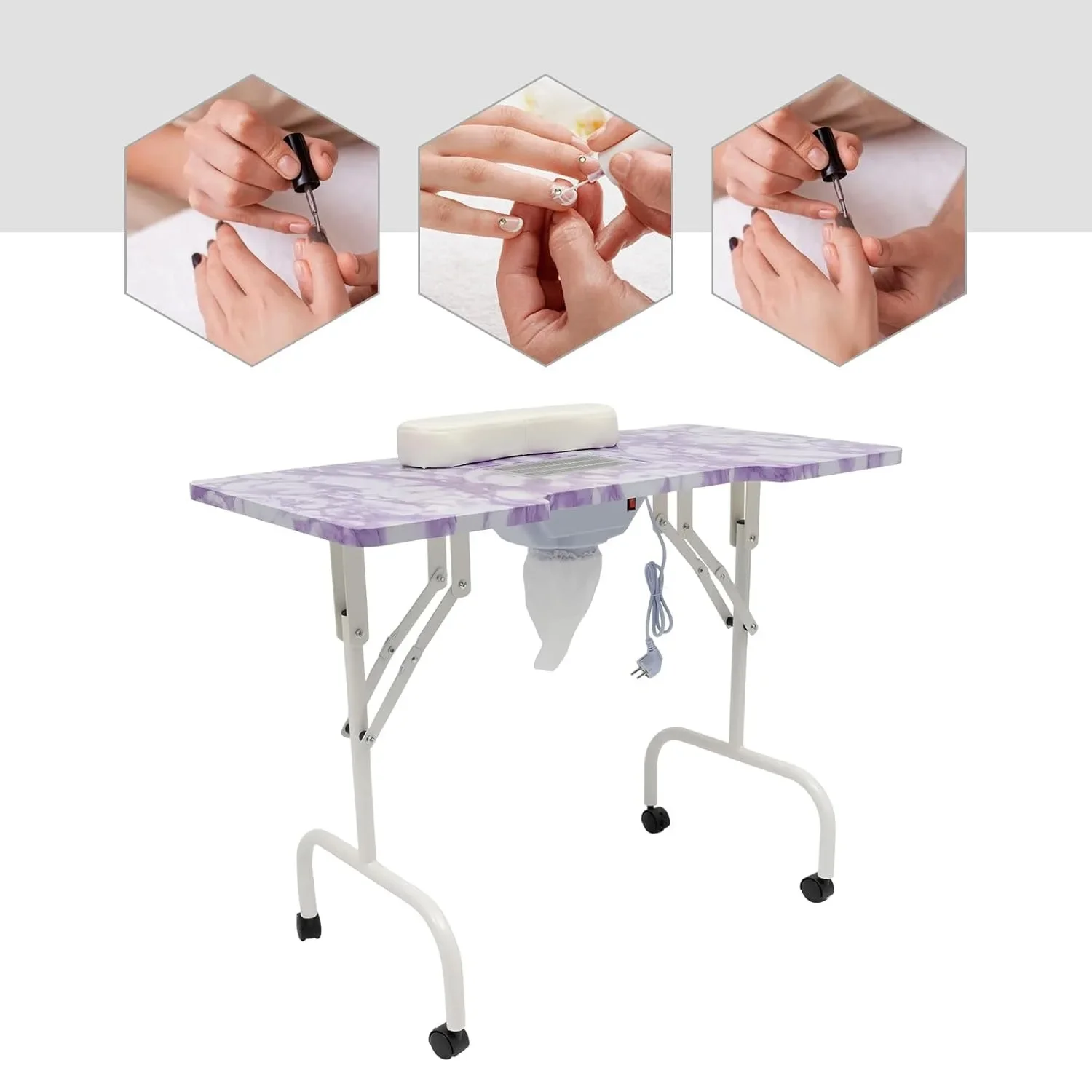 Mesa de manicure, mesa de estúdio de unhas com extração de poeira, mesa de unhas portátil para casa, salão de cabeleireiro, escritório, estúdio de unhas