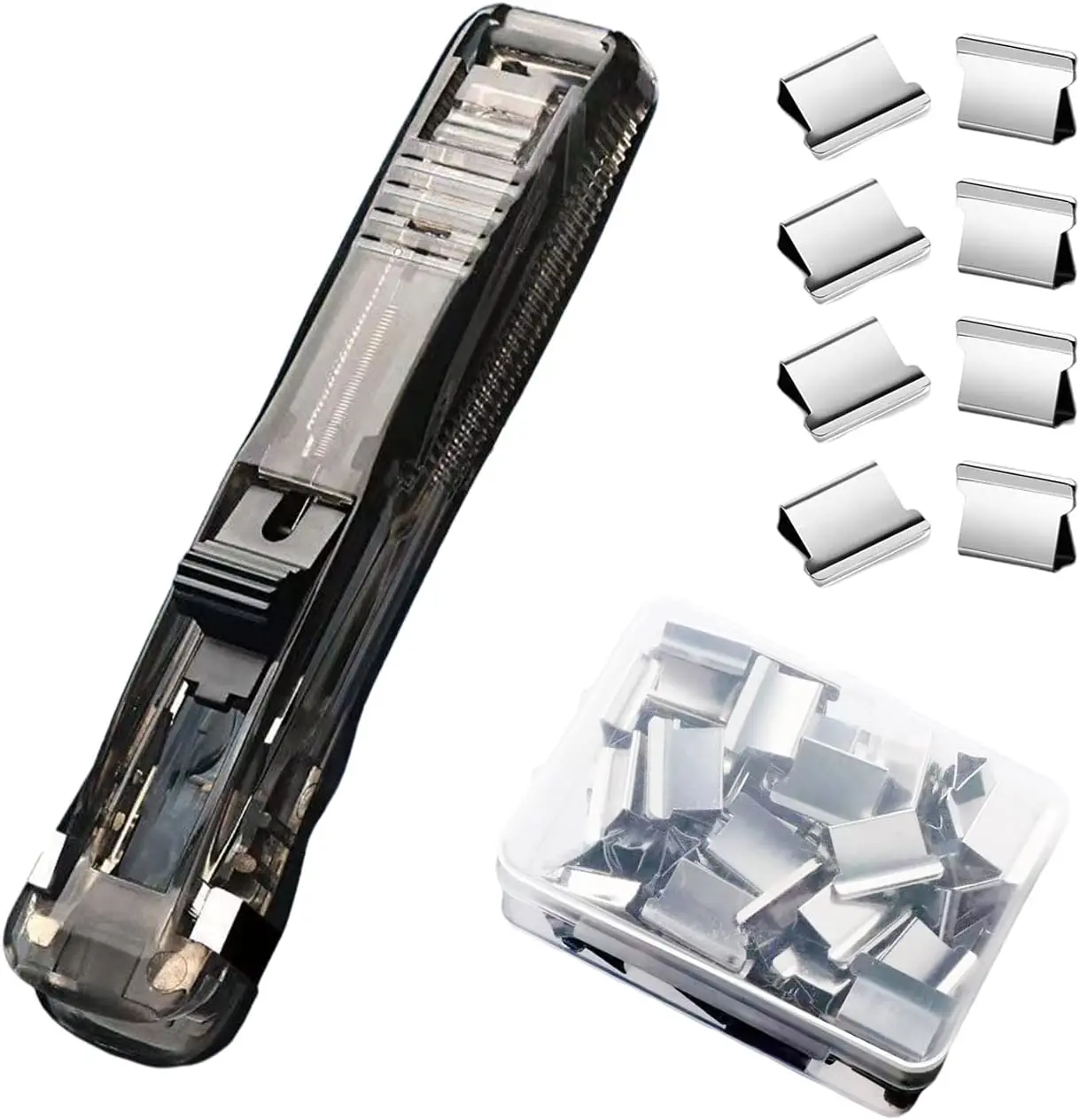 Push Stapler, Binder Clips Paper Clamps Desktop Stapler with 50pcs  Stainless Steel Refill Clips for Office  School Supplies