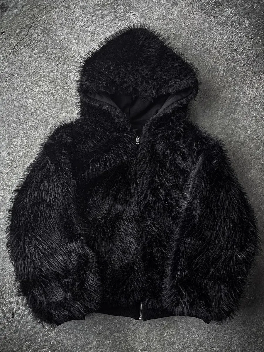 Mauroicardi outono inverno oversized engrossado quente preto reversível pele do falso parka casaco masculino com capuz zíper jaqueta macia 2025