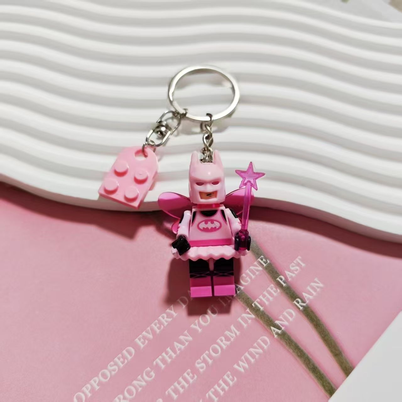 2pcs/set 3D Cartoon Star Pink Black Bat Love Heart Building Block Key Ring Backpack Pendant Couple Keychain Gift