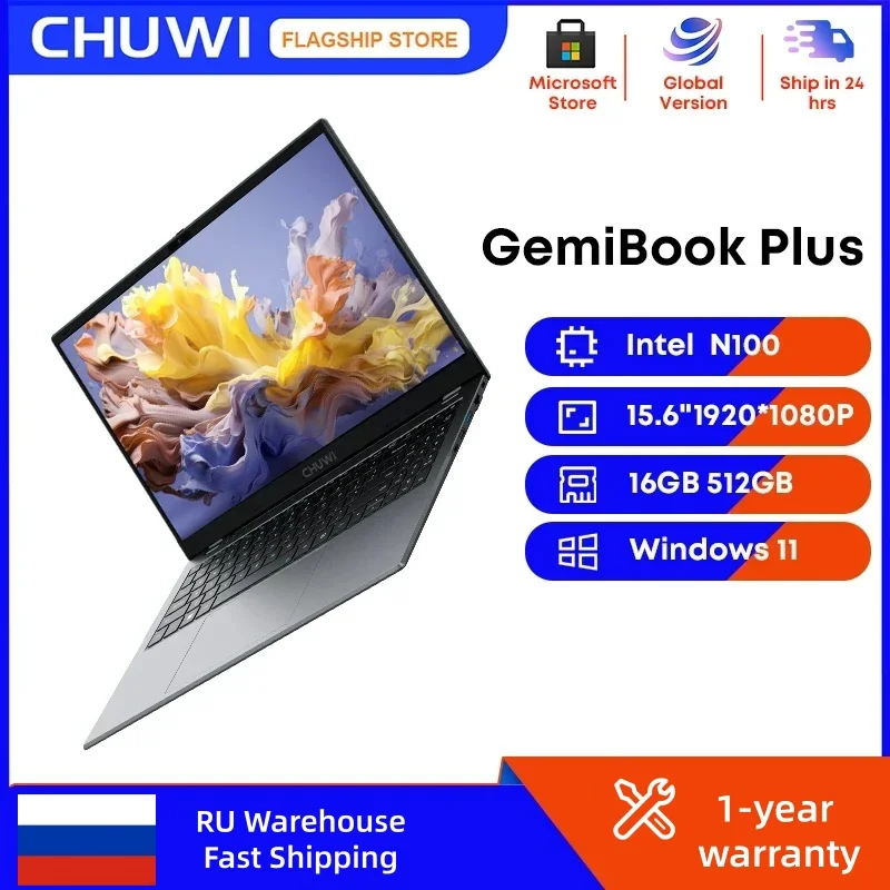 CHUWI GemiBook Plus 노트북 인텔 N100 그래픽, 12 세대 15.6 인치, 1920x1080P, 16GB RAM, 512GB SSD, 냉각 선풍기, 윈도우 11