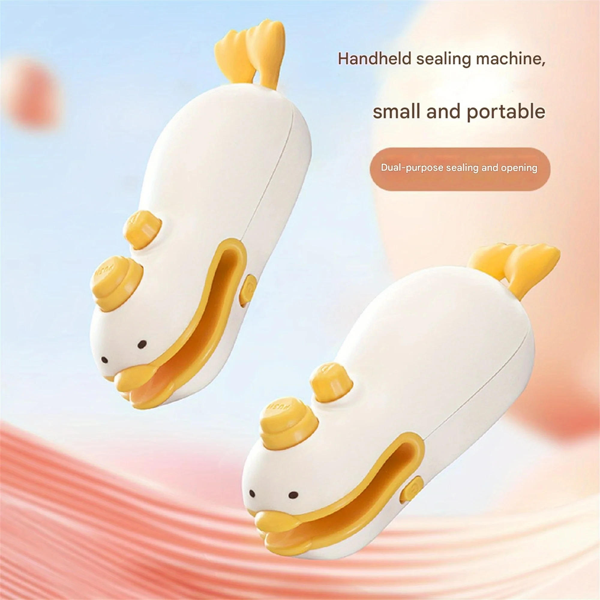 Sellador de bolsas recargable al vacío de pato lindo para frescura, utensilio de cocina portátil de fácil uso, Mini 2 en 1