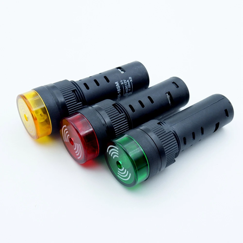 16Mm Còi Báo Nhấp Nháy Đèn Tín Hiệu Đèn LED Đỏ Còi Cảnh Báo Còi Bíp An Toàn Báo Động Âm Thanh Chỉ Số 12V 24V 220V Màu Vàng Xanh Lá