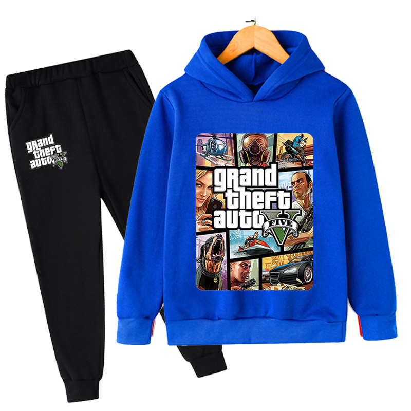 Conjunto de Sudadera con capucha y pantalones de Jogging para niños, chándal de primavera y otoño, Gta 5, 2 piezas, 3 a 13 años