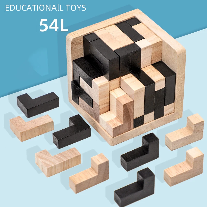 3D ปริศนาไม้ IQ ของเล่น 54 ชิ้น L/ 54 ชิ้น TH รูปร่าง Cube ของเล่นเพื่อการศึกษาสําหรับผู้ที่ชื่นชอบปริศนา, เกมทางปัญญา