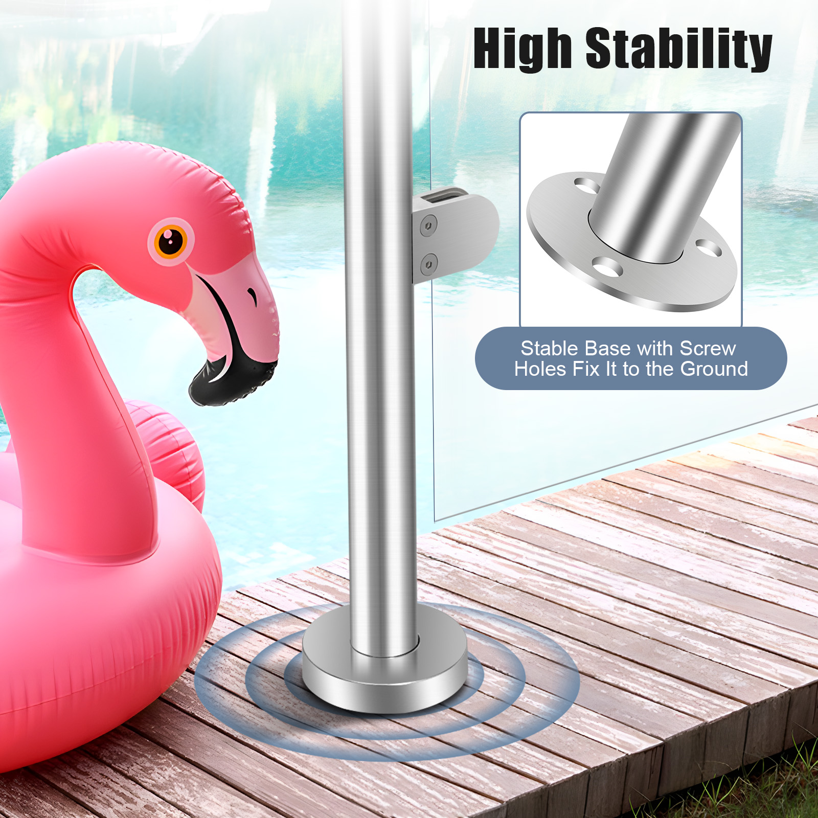 Stainless Steel Railing Fence Pole Handrail 110cm Glass Railing Post for Garden Balustrades Stairs Post 110cm End Post