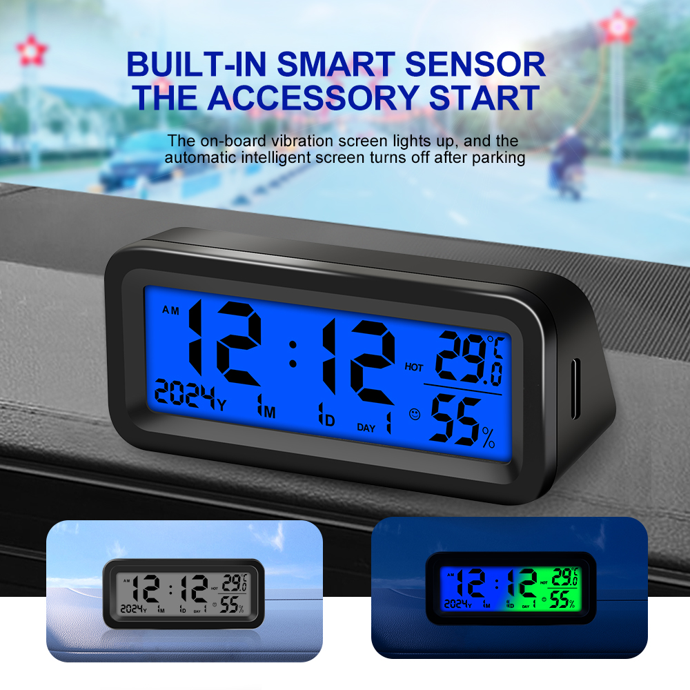 Relógios solares para carro, termômetro para painel, relógio eletrônico automotivo, display digital led, tempo com luz traseira, acessórios para carro