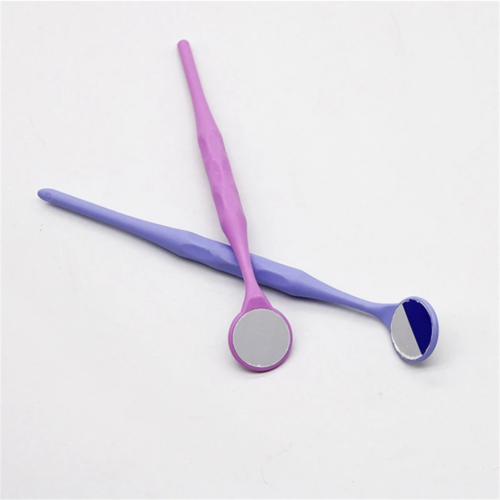 10 pçs/caixa dental dupla face boca espelhos com alça cores aleatórias autoclaváveis superfície exame refletores branqueamento oral dos dentes