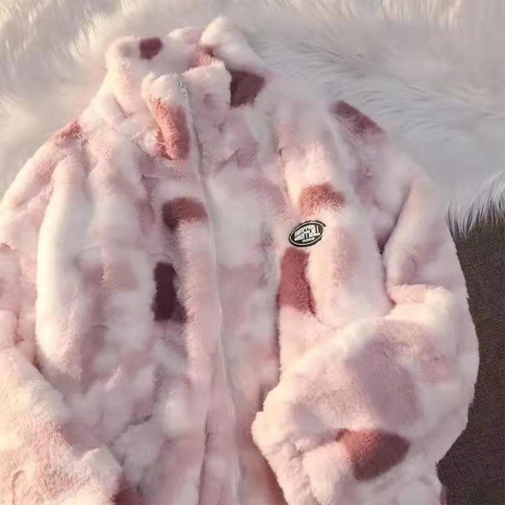 Neue frauen Tie Dye Lamm Fleece Jacke Herbst Winter Zipper Oberbekleidung Warme Plüsch Jacken Harajuku Casual Lose Weibliche Dicken Mantel
