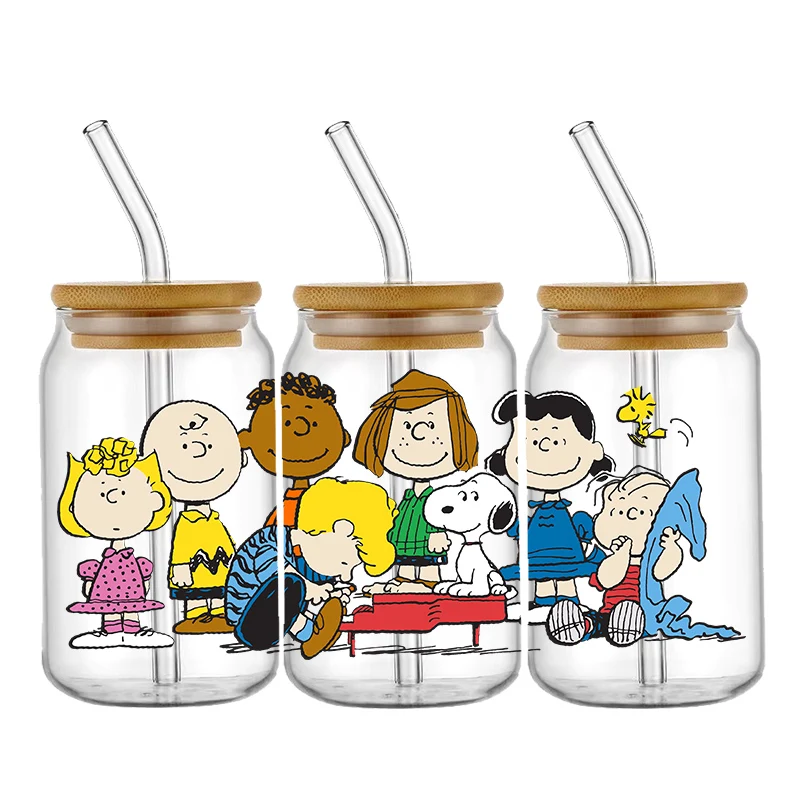 Dibujos animados de moda Snoopy 16OZ UV DTF taza envolturas pegatina de transferencia para vidrio Libbey lata botella autoadhesiva lavable DIY personalizado