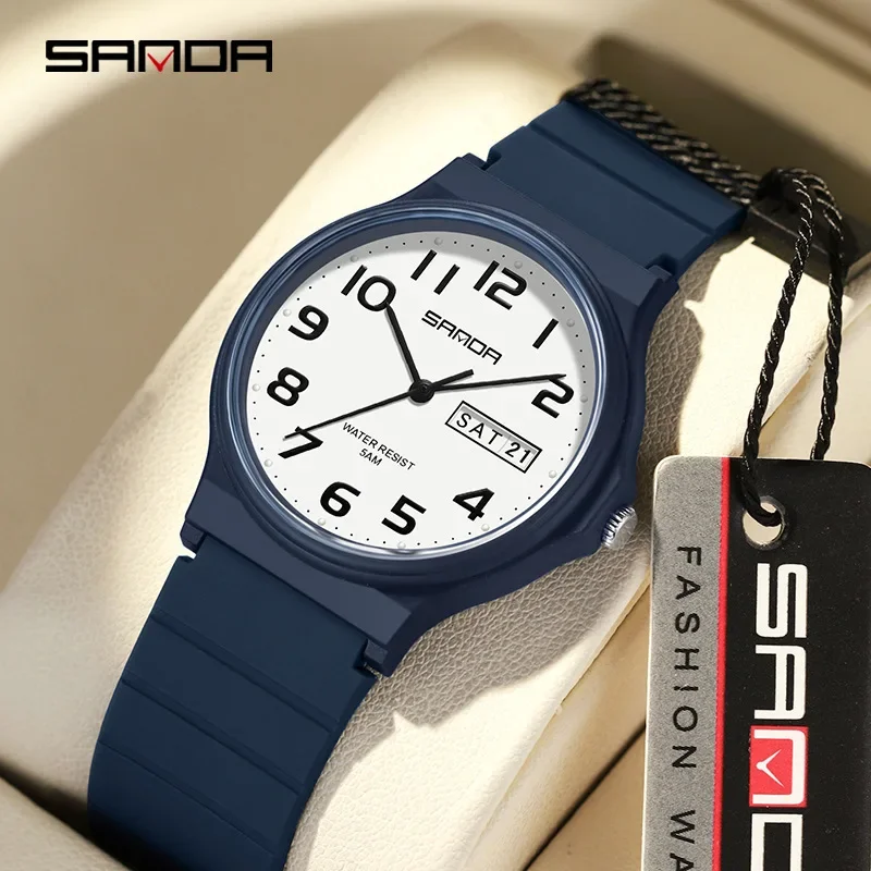 SANDA 9072 movimiento de cuarzo resistente deportes al aire libre reloj de pulsera analógico relojes para estudiantes nuevo diseño correa de TPU suave agua