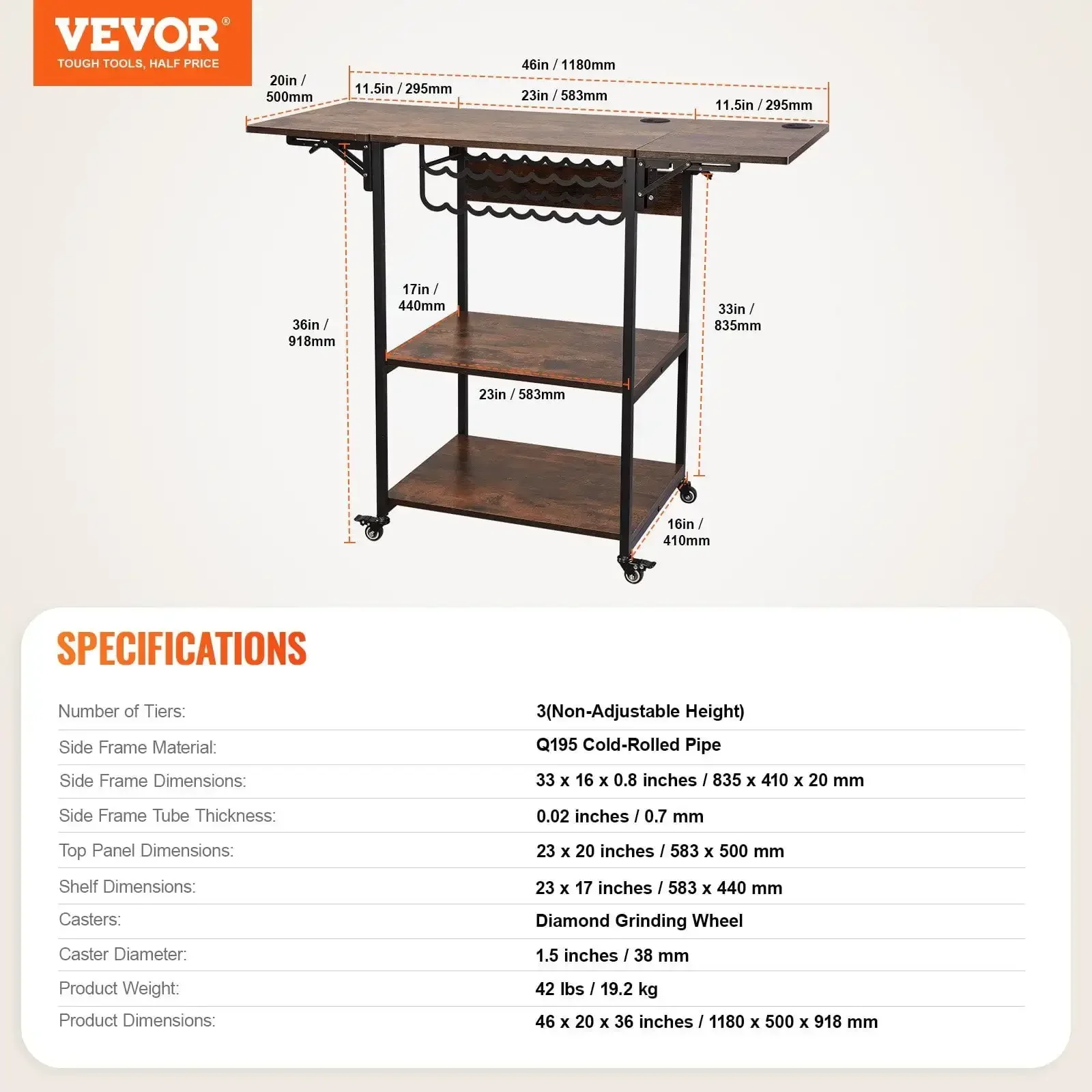 Heat Press Table 3Tier Movable Heat Press Stand Foldable with Wheels Brown