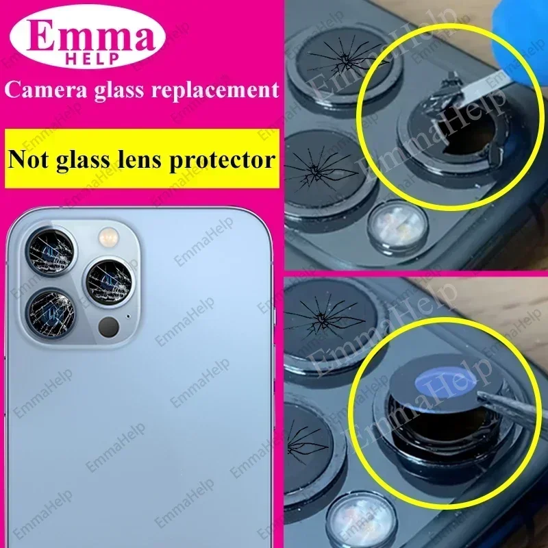 EmmaHelp 10pcs กระจกกล้องด้านหลังสําหรับ iPhone 7 8 PLUS 6 6S 6Plus 7Plus X XR XS สูงสุด 11 12 ฝาครอบด้านหลังเลนส์ 3M ผู้ถือสติกเกอร์อะไหล่