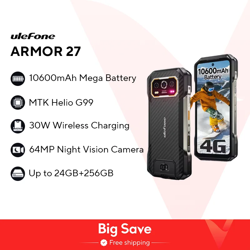【Estreia mundial】 Ulefone Armor 27 4G 10600mAh Telefone robusto 24GB + 256GB Android 14 Smartphone 6,78"FHD 120Hz Visão noturna global