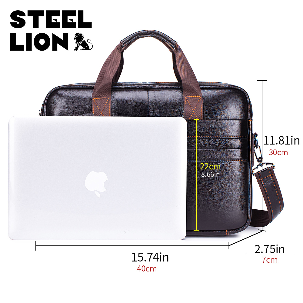 STEEL LION leather men's briefcase, large capacity business office bag, cowhide computer bag, can be carried by hand or shoulder