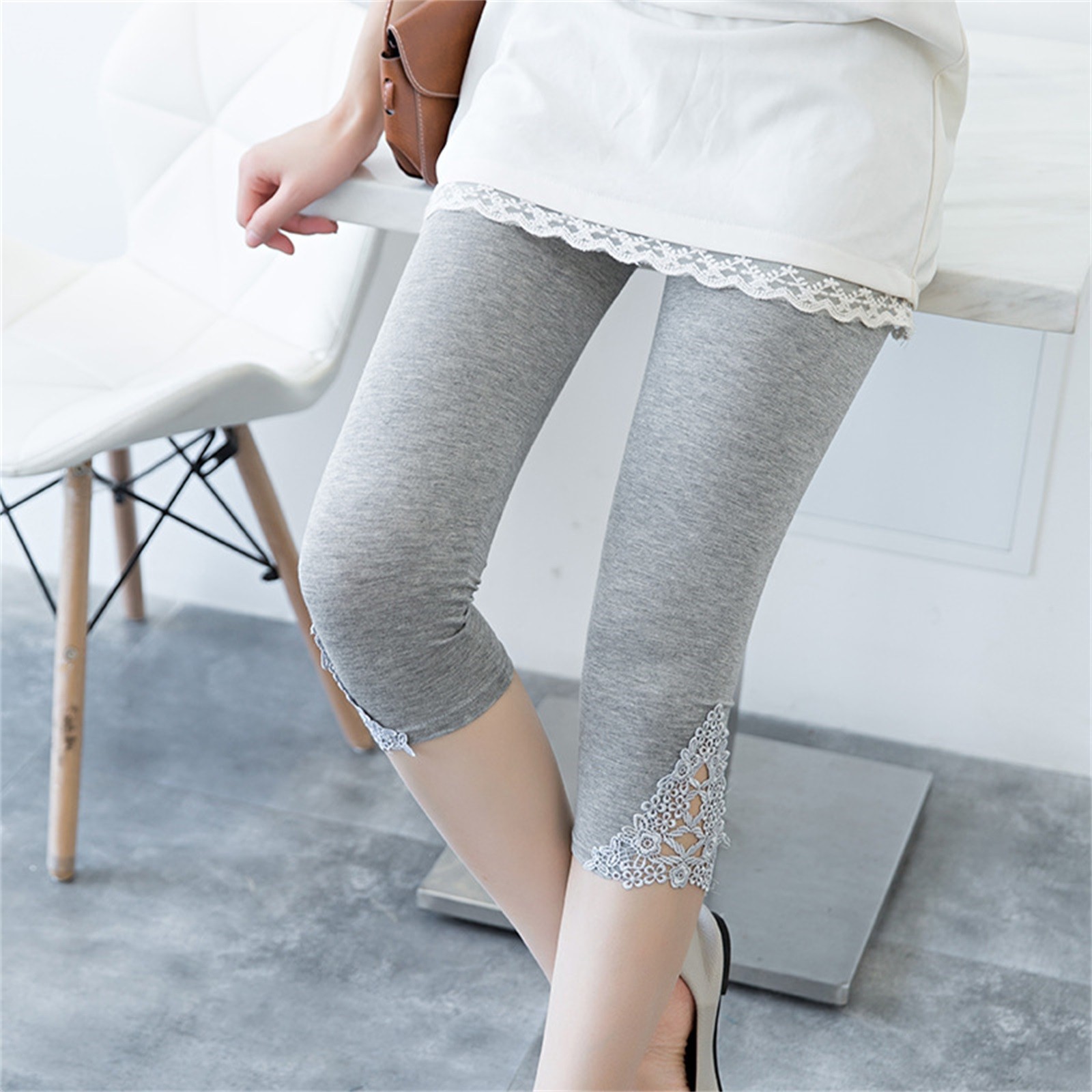 Pantalones ajustados de encaje para mujer, pantalón informal, cómodo, transpirable, negro, blanco, gris, versátil, Verano