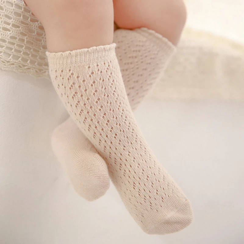 Calze a rete lavorate a maglia da principessa per neonate calze al ginocchio per bambina morbide estive calze lunghe a tubo per neonate in cotone