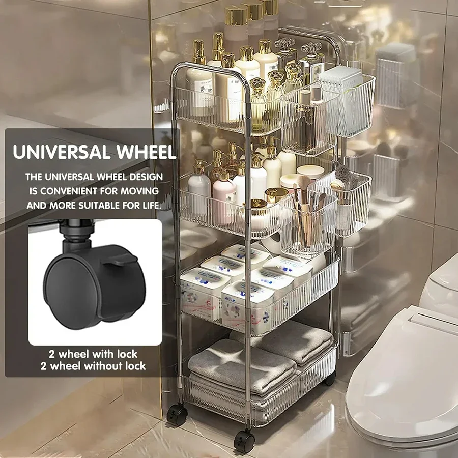 2/3/4 ชั้นหรูหรา Storage Rack รถเข็นอะคริลิคใส Rolling Cart ที่ถอดออกได้แขวนตะกร้าขนมชั้นวางหนังสือ