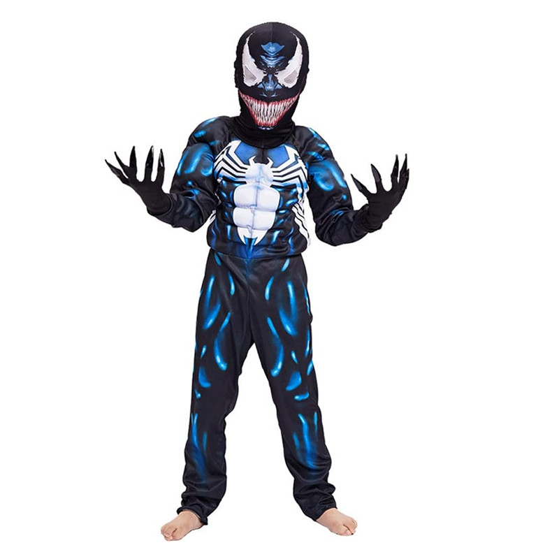 Kinder Superheld Black Spider Venom Kostüm Geisterkostüm Onesie 3D Spandex Unisex Jumpsuit Bodysuit für Kinder