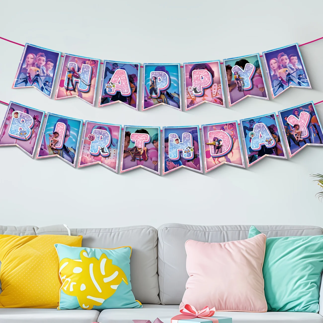Alles Gute zum Geburtstag Dekoration Kpop Dämonenjäger Alles Gute zum Geburtstag Banner Geburtstag Banner für Saja Boys Cartoon Partyzubehör