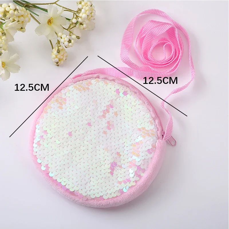 Girls Messenger Bag Fashion Princess Girl Baby Cute Plush Sequin Shoulder Bag Coin Purse Bags for Kindergarten 2 To 4 Years Old