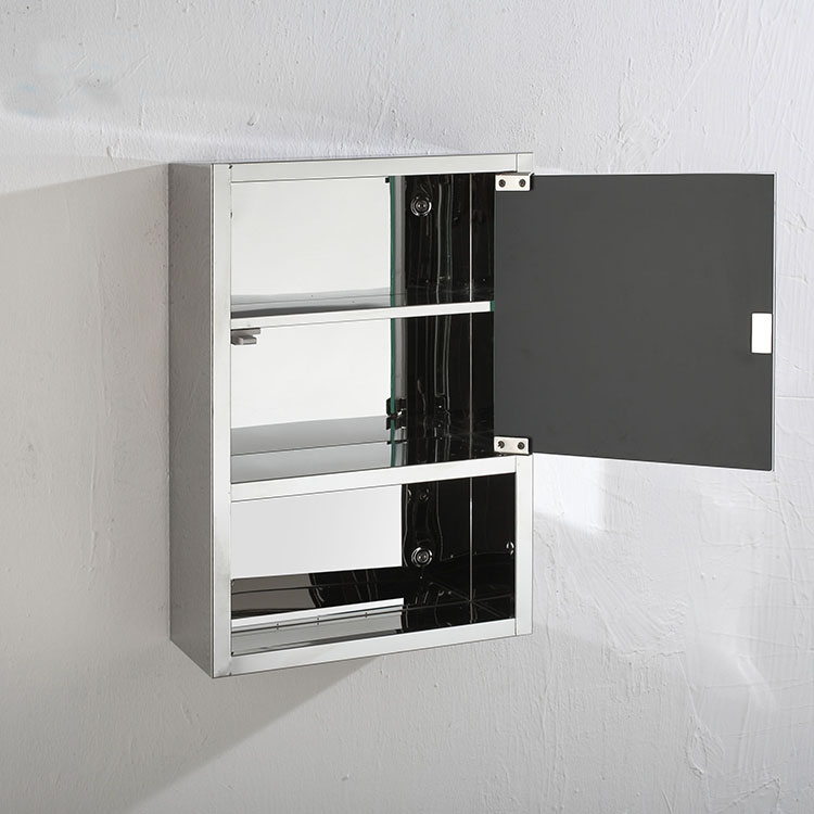 Porta de espelho de parede de aço inoxidável com armazenamento, atacado
