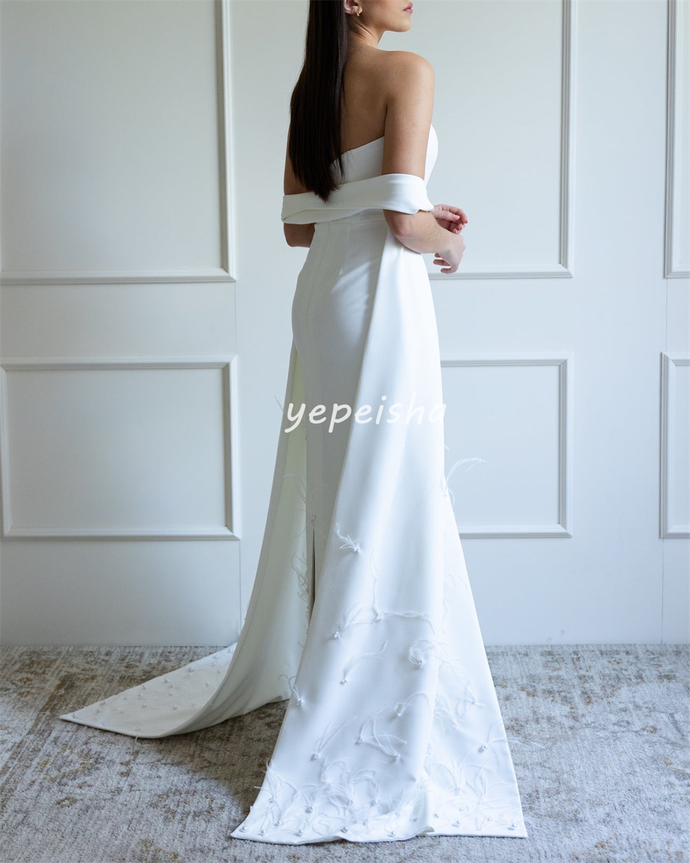Personalizado formal casual jérsei pena strass em linha reta sem alças vestidos longos sob medida vestidos de ocasião clássico estilo moderno