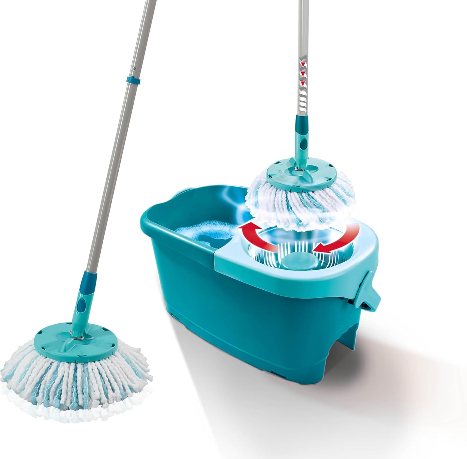 Leifheit Set de fregona rotativa Clean Twist Disc Mop Ergo 2.0, fregona giratoria con cabezal Micro Duo, set de limpieza en húm