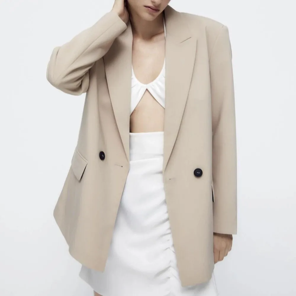 PB & ZASpring/ฤดูร้อน 2023 ใหม่เดินทางหลวมแฟชั่นชุดLapelหลวมDouble Breasted Blazer