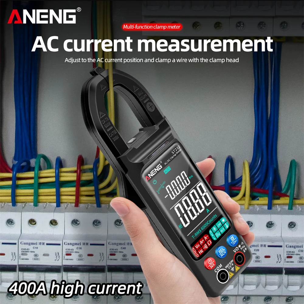 Multímetro de abrazadera Digital ANENG ST212 medidor de corriente CC/CA 6000 recuentos 400A Amp pantalla grande a Color probador de voltaje coche Hz NCV Ohm