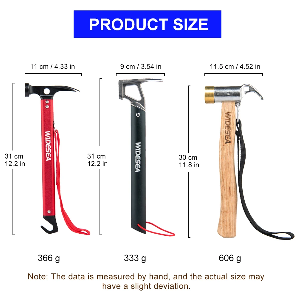 Widesea 캠핑 해머 Multitool 알루미늄 야외 텐트 네일 풀러 스테인레스 스틸 하이킹 배낭 용품 휴대용 콘