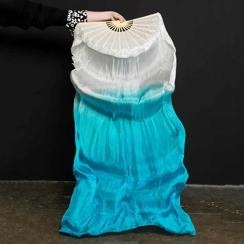 Promotion Wholesale 1 Pair Real Silk Belly Dance Veils Classic Size Bamboo Fan Veil Dancer Preformance Show Props Customized