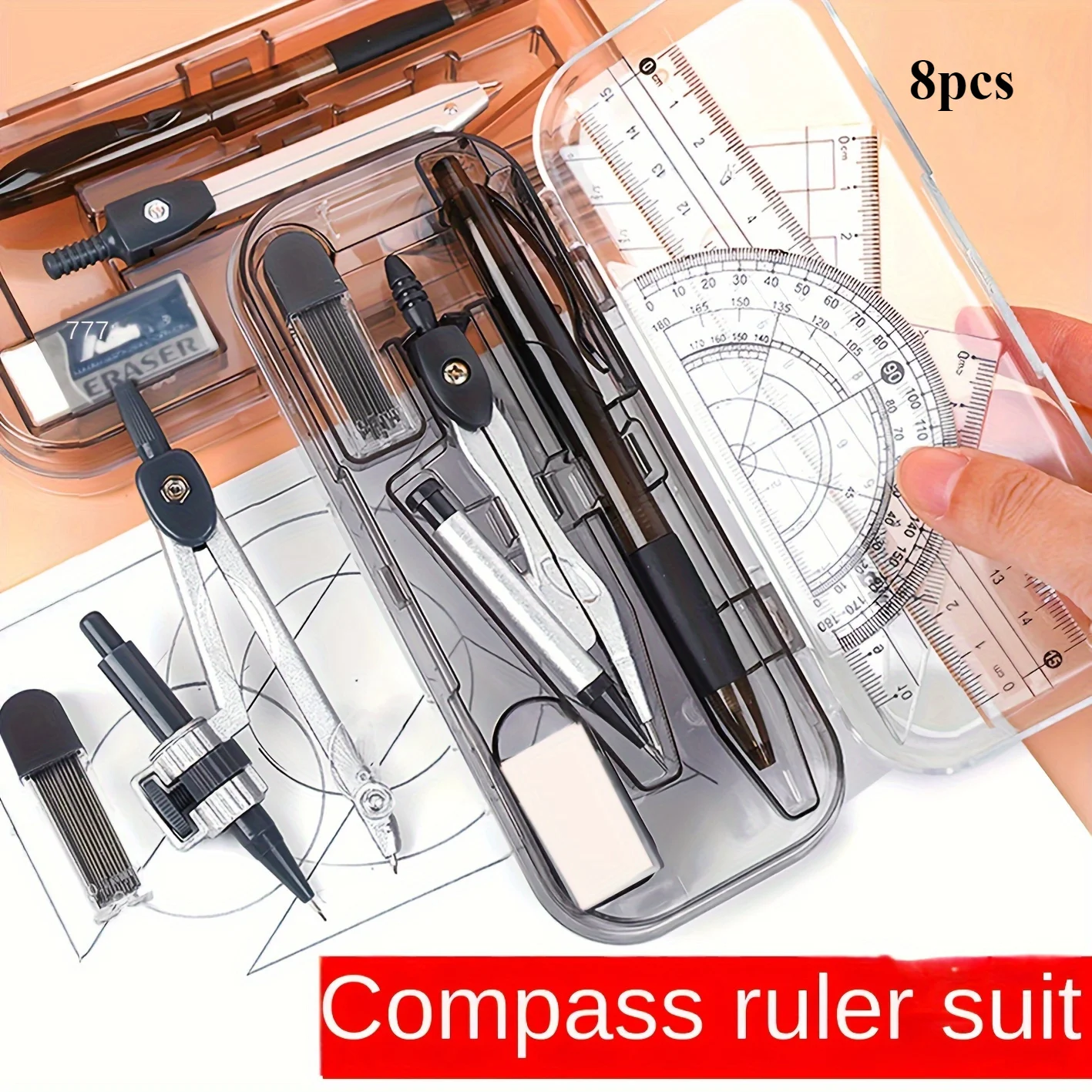 8-in-1 Mathematical Geometry Kit with Compass Ruler and Protractor, Essential for The Start of School Season
