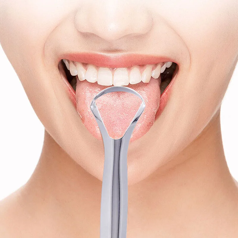 1 pz Raschietto per lingua Pulitore Strumenti per la pulizia della lingua in acciaio inossidabile Lavabile Scrubber per lingua Accessori per strumenti per l'igiene orale