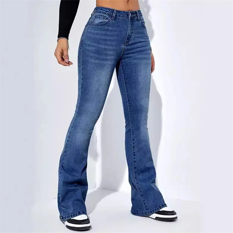 Mode Frauen Pendler Slim Fit Jeans Mittlere Taille Micro Ausgestelltes Denim Hosen Waschbar bodenlangen Hosen Weibliche Casual Streetwear