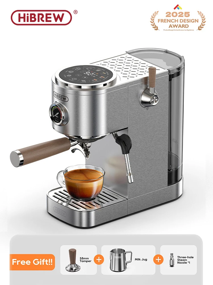 Máquina de café expreso semiautomática HiBREW, 3 niveles de temperatura ajustable, cafetera fría/caliente de 20bar, capuchino H13