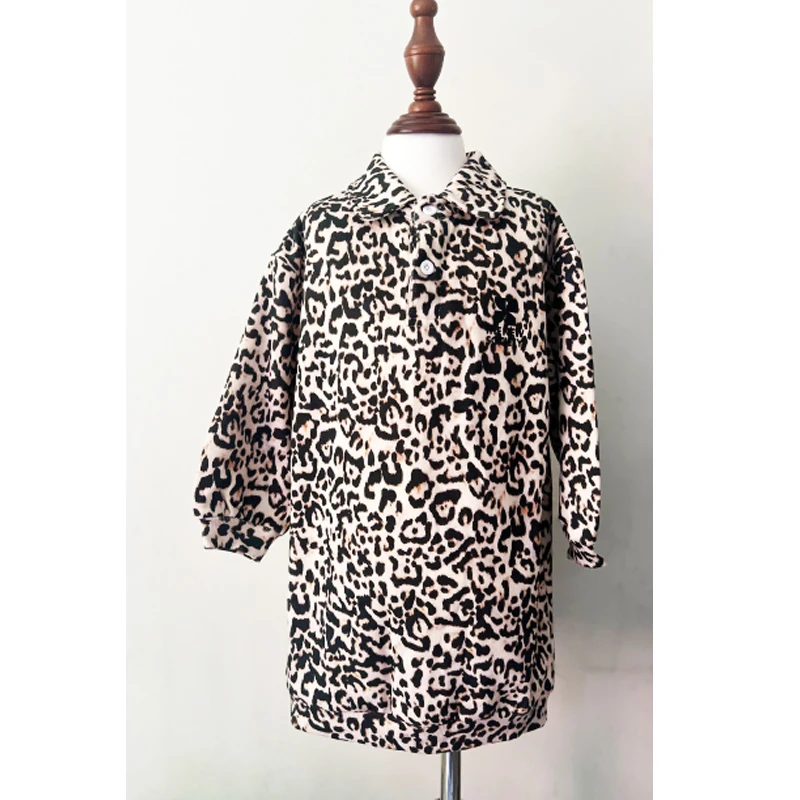 kids dress aw25 tns girls cute leopard print long sleeve polo sweatshirt dresses