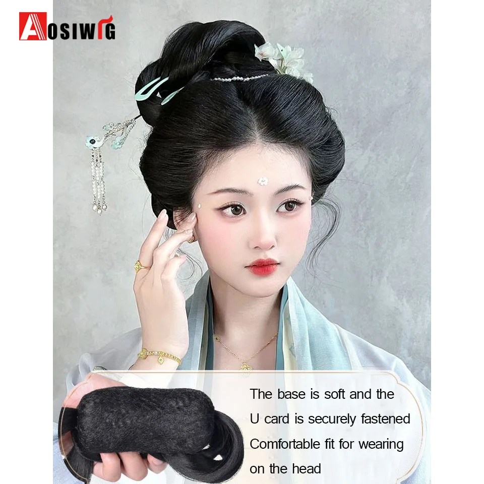 Synthetic Ancient Costume Hanfu One-piece Bun Ming Style Tang Style Song Style Bun Headband Design Suitable For Daily Wear Wig